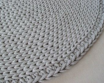 Round Handmade Crochet Rug, Grey, Scandinavian Minimalist Design, Natural Home Decor, Rugs For The Living Room, Bedroom, Hall, Nursery Decor