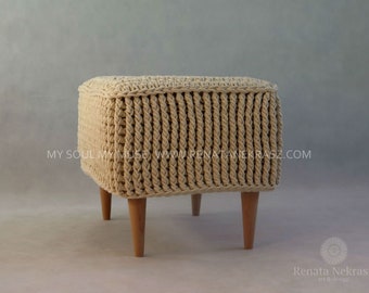 Crochet pouf, crochet footstool, quadrat pouf, knitted pouf, knitted footstool, pouf, footstool, table model Paris 2.