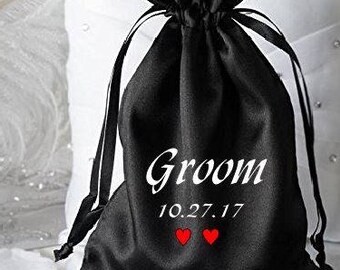 Personalized Satin Favor Bag, Wedding Gift Sack (6x9 in)