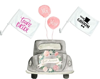 Personalized Car Flags for Bride, Groom, and Wedding Party