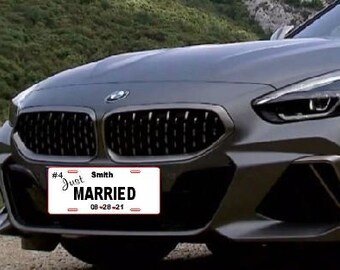 Personalized 'Just Married' Aluminum Car License Plate – Wedding Gift