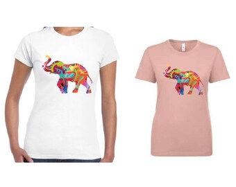 Elephant T-Shirt, Colorful Animal Graphic, Cotton Blend Tee