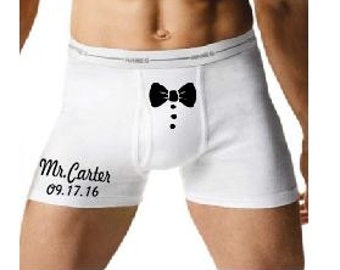 Personalized Boxer briefs - Grooms Party - Underwear for Groom - Groomsmen - White Boxer Briefs for Groom