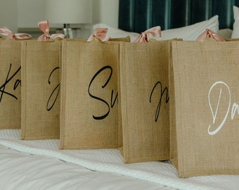 Personalized Jute Bridesmaid Bag, Bachelorette Gift, Wedding Favor