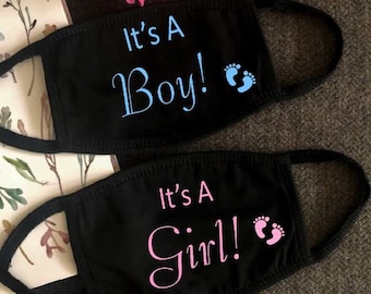 Face Mask It's a Boy, It's a Girl, White Face Mask, Black Face Mask, Cotton Face mask, Baby Shower Face Mask