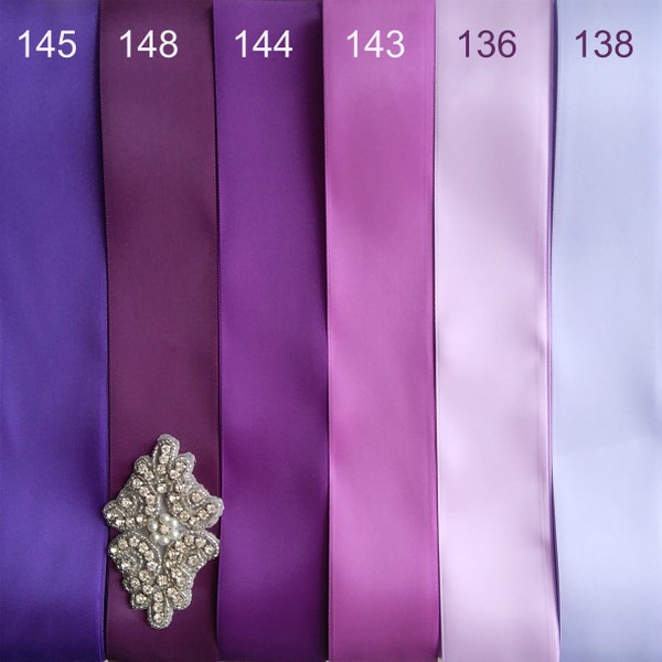 Ceinture en satin de mariage de demoiselle d'honneur 5 cm x 2 m, violet lavande perano iris pervenche lila orchidée violet indigo raisin prune aubergine améthyste 5 cm x 2 m