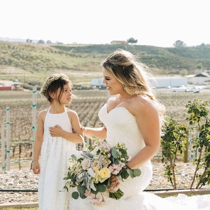 Flower girl dress LIGHT IVORY, Halter lace open back dress with train, Maxi floor length, Beach Wedding off white, FLORENCE, 48 sash colors image 5