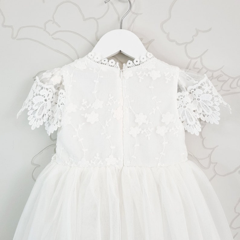 Christening communion gown, Traditional tulle & lace church dress, Baby girl lace baptism dress, Infant boho wedding flower girl dress CHLOE image 8