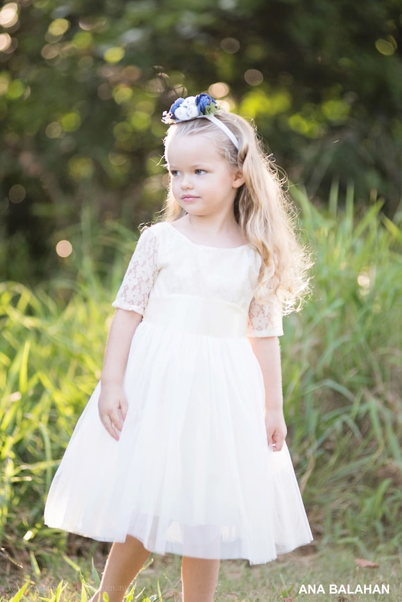 Flower Girl Dress With Sleeves Simple Junior Bridesmaid | Etsy Australia