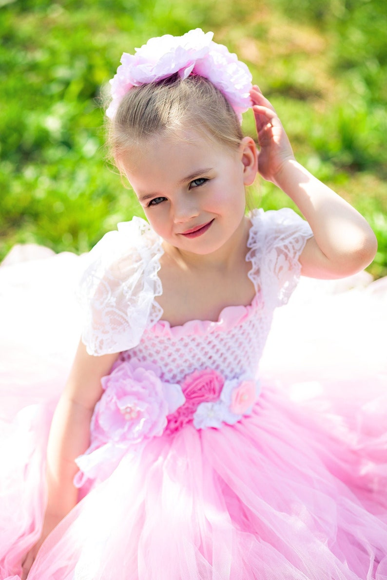 First Birthday Cake smash dress pink, white, purple, turquoise, Baby Tutu dress, Princess Fairy peagant Dress, Flower girl dress image 3