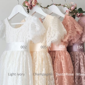 Bohemian Flower girl dress Camila, Rustic open back ivory lace dress, Wedding junior bridesmaid blush pink boho outfit, 55 colors image 8