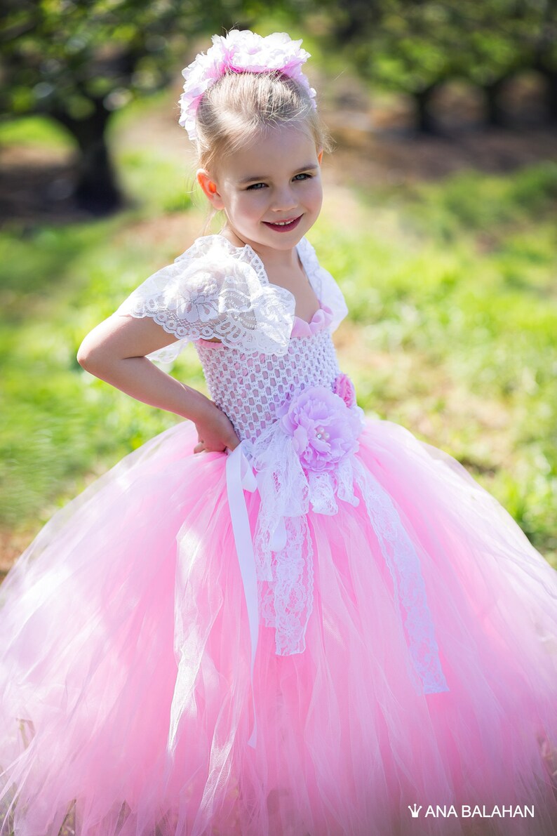 First Birthday Cake smash dress pink, white, purple, turquoise, Baby Tutu dress, Princess Fairy peagant Dress, Flower girl dress image 4
