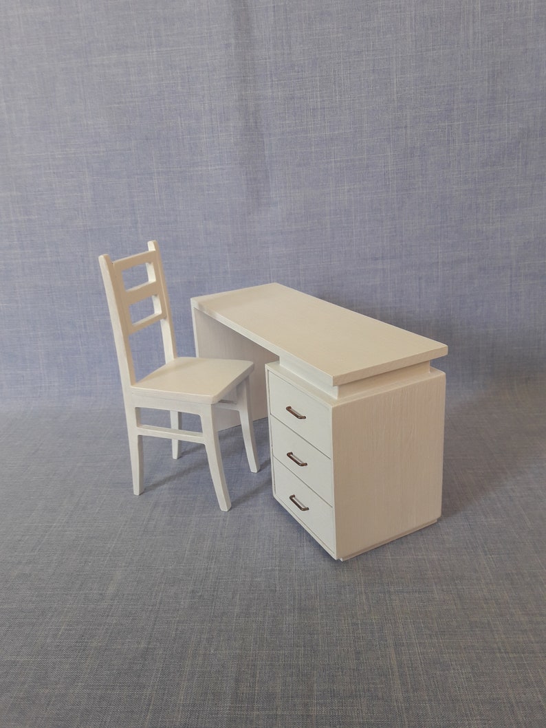 1:6 scale Desk and chair for 12 inch doll / dollhouse furniture image 1