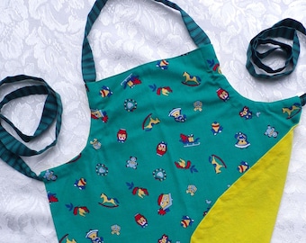 TODDLER-Size Teal and Yellow Reversible Child's Apron