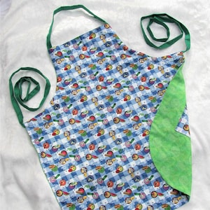 LARGE Blue & Green BBQ Print Reversible Chef&#39;s Apron / Delantal