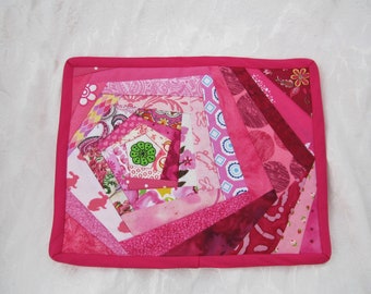 Bright Pink Abstract Quilted Mug Rug / Snack Mat / Mouse Pad