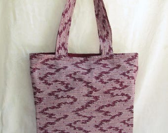 Medium-size Burgundy and White Print Lined Tote Bag