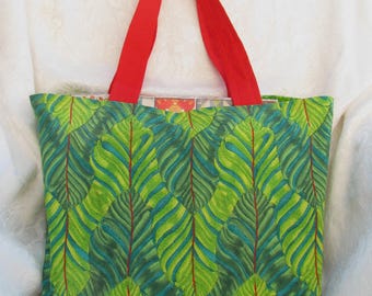 Medium-size Tropical Leaves Print Lined Tote Bag