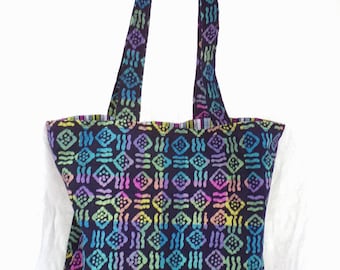 LARGE Colorful Geometric Batik Lined Tote Bag