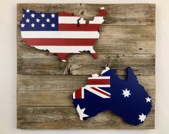 Aussie Flag, Rustic Painted Barn Wood Australia Flag Map Art Print Wall Poster