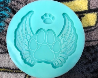 Winged Paw Print Silicone Flat Etched Mold Resin Crafting Casting Charm Deco Cute Keychain Necklace Pendant Dog Cat Pet Loss Passing Angel