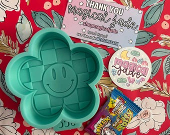 Checkerboard Flower Silicone Mold: Car Freshie Molds, Trendy Air Freshener Molds