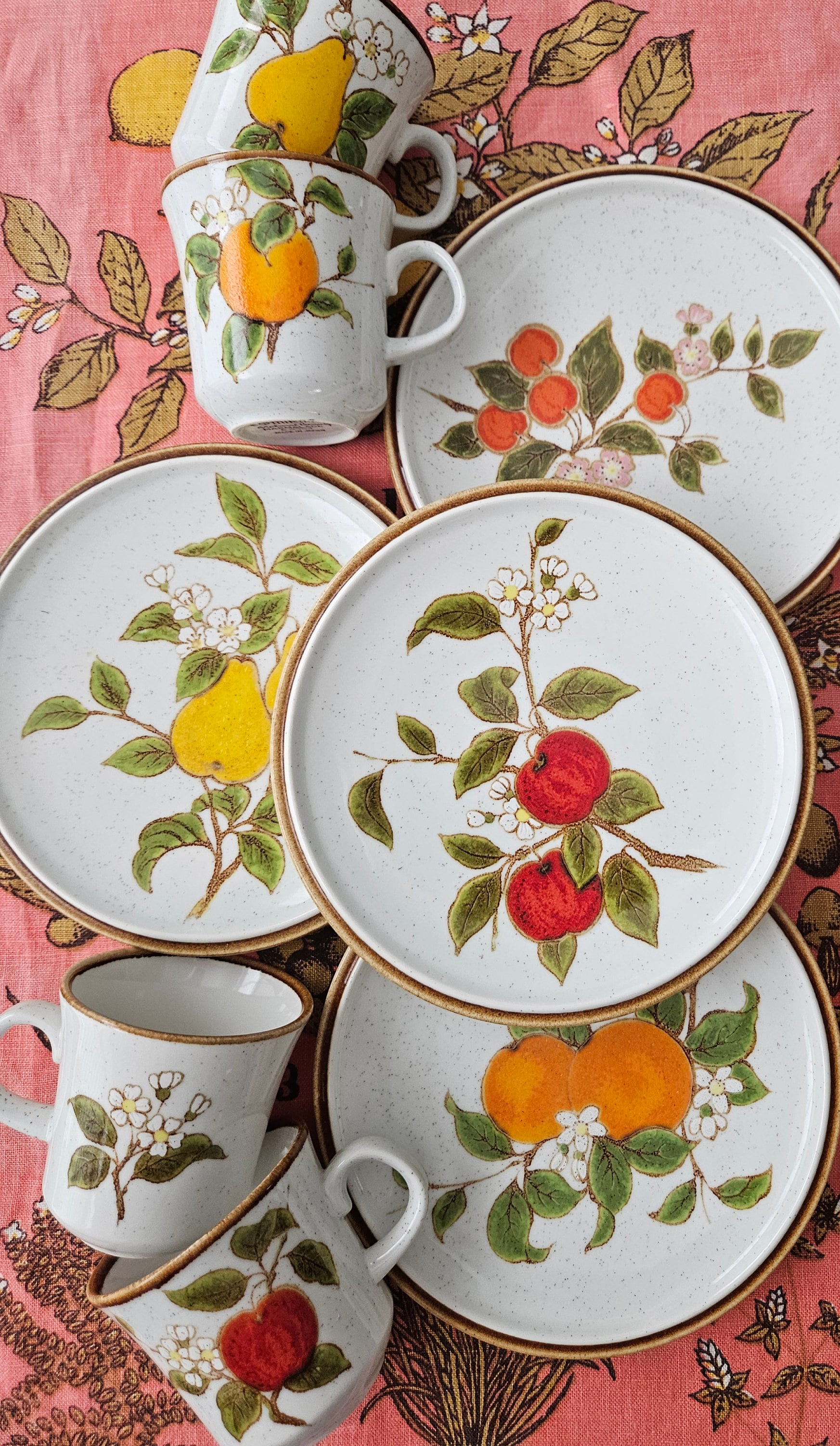 SUMMER Fruit Tree BLOSSOMS.  Mix & Match Vintage MIKASA Natural Beauty Dinnerware.  Oranges, Pears, Apples, Cherries and Plums. Sets of 2.