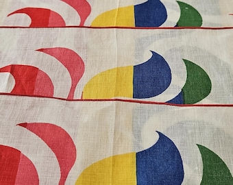 RARE Set of 8 New Vintage Signed Vera Neumann Linen Cotton Lunch Cocktail Napkins Block Printed White Red Yellow Blue Green Sunburst