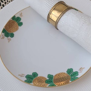 MINIMALISTIC Floral.  Lot Set of 5 Fitz and Floyd Fine Porcelain FF Japan 365 Salad Dishes, Asian Inspired White & Gold Floral, Lotus