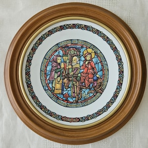 The REAL Reason for the Season.  Framed Numbered D&#39;ARCEAU LIMOGES Porcelain Decor Plate, France.  The Annunciation, Noel Vitrael.