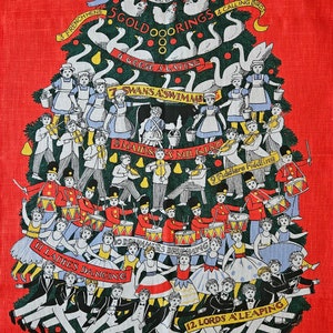 WHIMSICAL RARE Hard to Find Vintage Pat Albeck Christmas Tree X The National Trust Irish Linen Kitchen Tea Towels: 12 Days of Christmas Tree