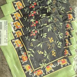 EXOTIC New 12, and 8-Piece Sets Jim Thompson THAI SILK Solid Color Placemats & Printed Black and Green Napkins, Elephants and Flowers