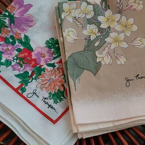 EXOTIC Flowers and Butterflies, 16 Pre-Owned American Jim Thompson Printed THAI Hand Rolled Silk Cotton Napkins, Sold in Sets of 4