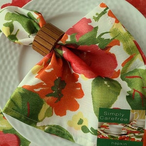 Win Win; Stunning and Practical BARDWIL CAREFREE POLY Floral Napkins.  Sold in Sets of 6 & 4, Red, Orange Yellow Flowers