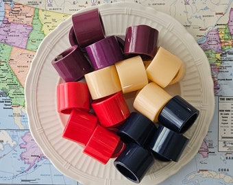 Are you READY? VTG Vera Neumann Acrylic Resin Napkin Rings.  Red, Navy Blue, Blush & Purple. Twenty Now Available and Sold in Sets of 4.