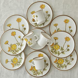 Immer SONNIG.  Sets von 12 oder 4 Vintage MIKASA Natural Beauty &quot;&quot;Südliche Sonne&quot;&quot; Geschirr.&quot; Salat Vorspeisen, Tassen und Untertassen oder Nur Salat.