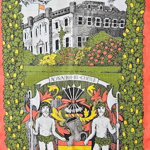 Rare New Vintage Pat Albeck Linen Tea Towel, Achnacarry Castle-Arms of Cameron & Lochiel