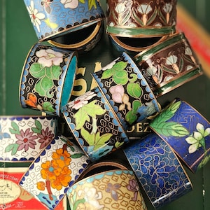 Traveling Around the World: ASIA. GORGEOUS M CLOISONNE Enamel Napkin Rings Traditional Asian Inspired Floral Designs Colors.  Sets of 2 & 3.