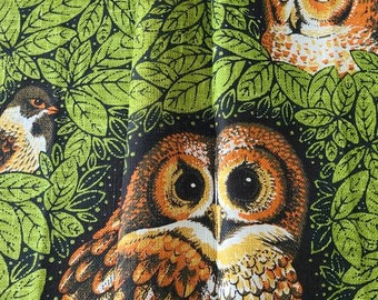 You are Being Watched, NWT NWOT Vintage Signed Lois Long Kay Dee Handprinted Linen Kitchen Tea Towels, OWLS & Small Birds, Sold Separately