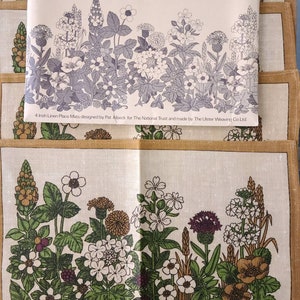 Always Spring Set of 4 NEW Vintage Pat Albeck for National Trust Linen PLACEMATS, WILDFLOWERS, Made by Ulster Co. Ltd.