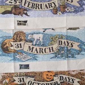 Absolutely Rare. NEW Vintage INSTANT Collection Lois Long Linen Kitchen Tea Towels, Gorgeous Graphics of the Individual MONTHS of the Year