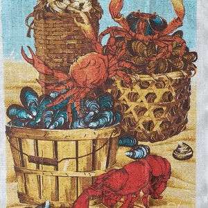 Stunning NWT Vintage Bob Goryl Kay Dee Pure Linen Kitchen Tea Towels (3) SEA FARE, Lobsters, Crawfish, Oysters, Crabs, Sold Separately