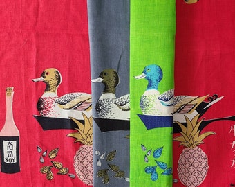 INSTANT COLLECTION, Vintage Highly Sought Signed Lois Long de Antonio Linen Kitchen Towels, Red, Lime Green Gray ASIAN Ducks, Separately