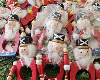 Never Too Early for Xmas:  27 Whimsical New & Used Vintage Vera Neumann WOOD NUTCRACKER Santas Snowmen Napkin Rings, Various Sets