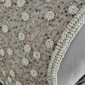 Delicate 2-pc Set of PAPPELL Boutique Evening Short Sleeveless Beaded Champagne SILK Top and Long Skirt.  Size 4, Made in India.