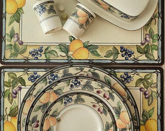 GRATEFUL.  VTG Mikasa INTAGLIO Garden Harvest Dinnerware.  Dinner, Soup, Cups/Saucers, Placemats, S & P.  Butter Dish. Sold Separately.