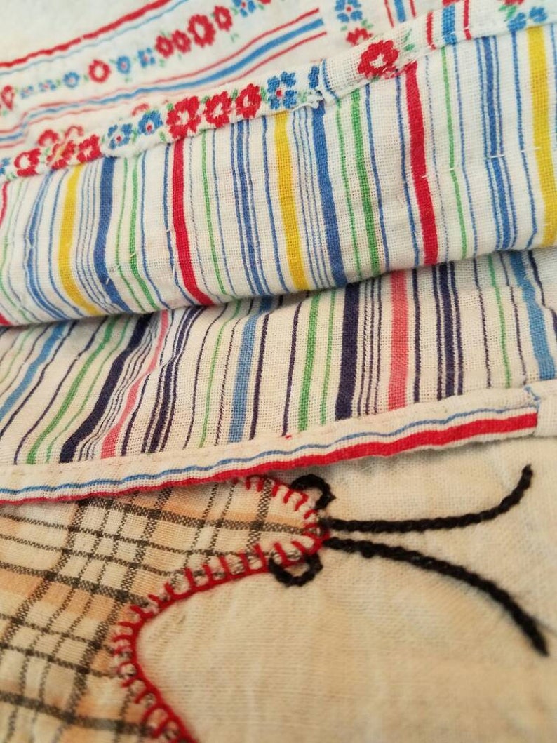 MOTHERLY LOVE Signed Hand Appliqued Butterfly Quilt with Feedsacks VINTAGE 1940