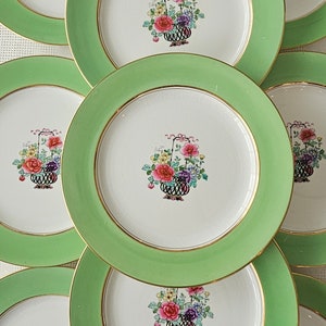 Traveling Around the World:  ENGLAND, Lot Set of 11 Less than Perfect Silicon China Dinner Dishes by BOOTHS, England. DREAMY Floral Urn.