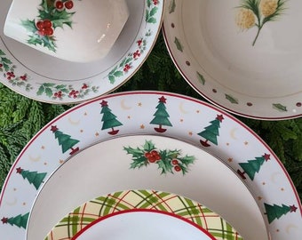 HOLIDAY Mix & Match Christmas Winter Dishes, Dinner, Salad or Appetizer Dishes Bowls and Cups, Red Green White