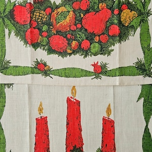 Nunca é cedo demais, NOVOS panos de prato de cozinha de linho Fallani & Cohn RETRO Vintage de Natal: velas vermelhas clássicas e frutas (2 disponíveis)